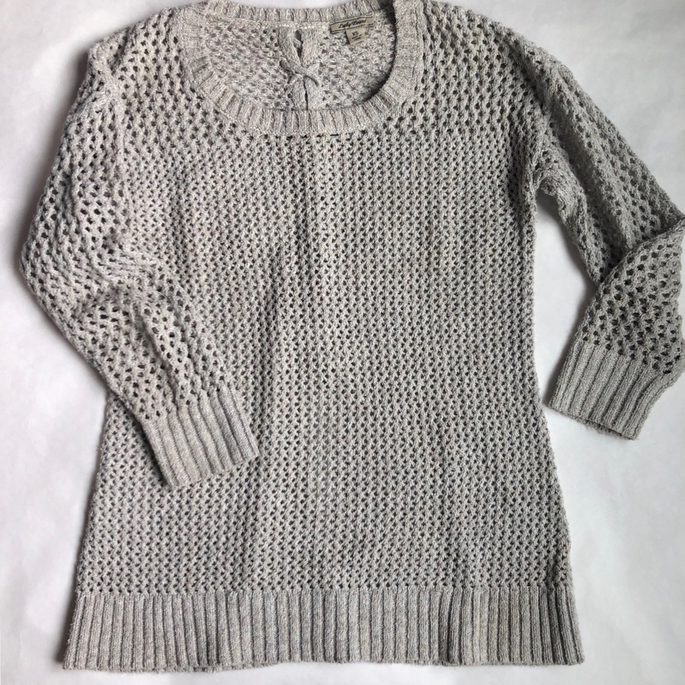 Open weave crew neck sweater